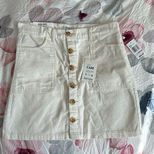 New High Rise Corduroy Button Down Cream Kensie Skirt. Longer Length